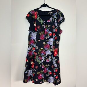 Marc Bouwer Women's Dress Plus Size 2X Black Floral A Line Cap Sleeve Scoop Neck